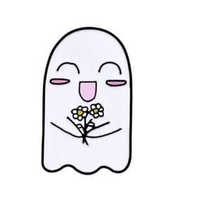 Ghost Holding Flowers Pin Brooch Halloween